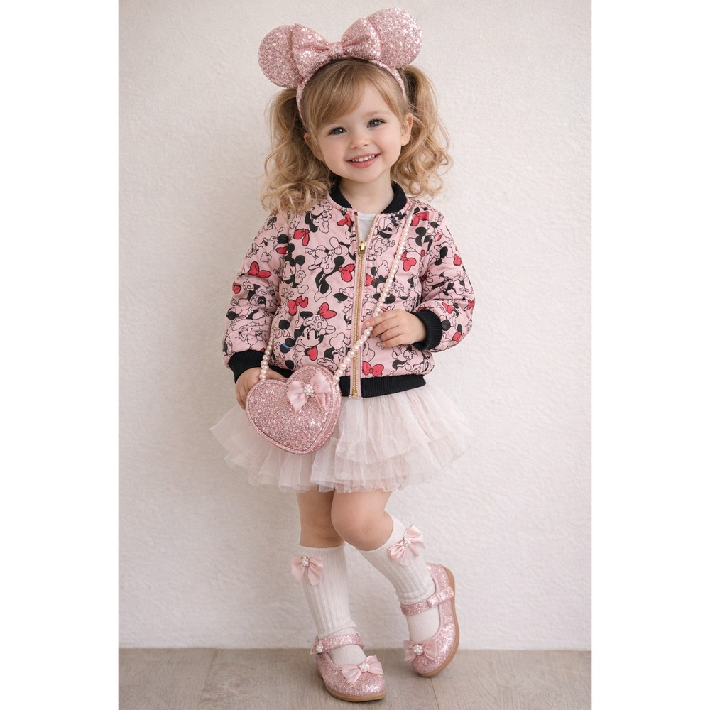 Y2K Disney Minnie Mouse Bomber Jacket Girls 3T Pink‎ Cartoon Cute Retro Coquette